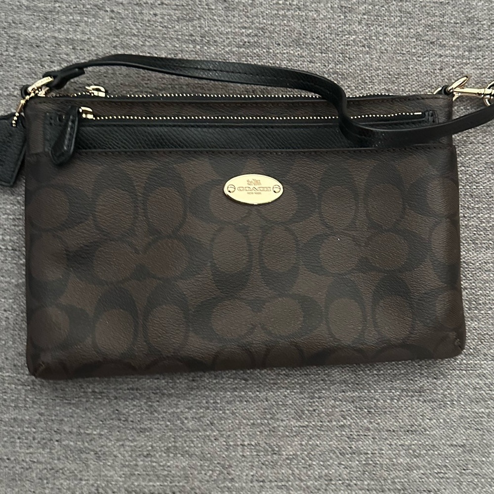 Coach Black and Brown Signature Wristlet